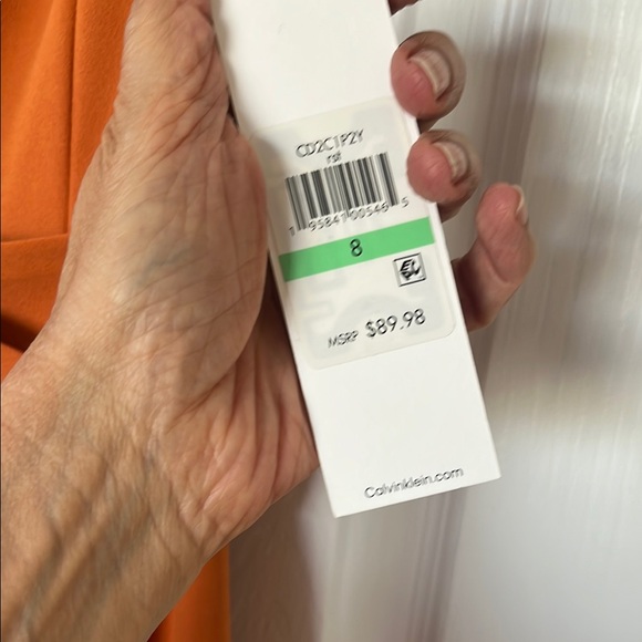Calvin Klein Orange Midi A- Line Dress Notched Collar Sz 8 - Picture 3 of 5